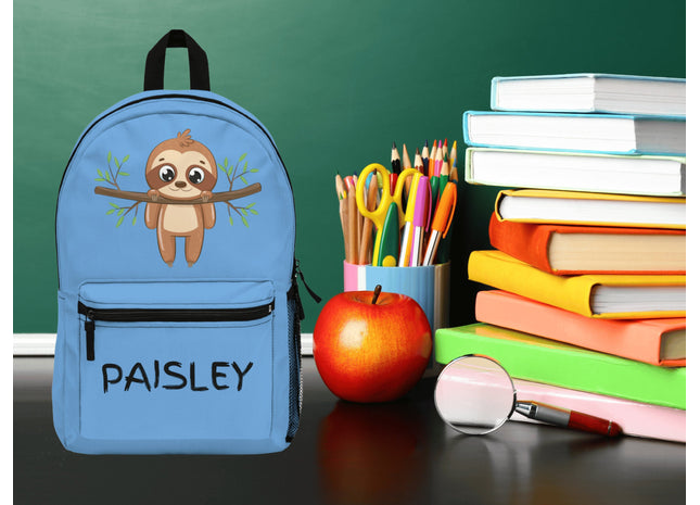 Kids Sloth School Backpack | Personalized School Bag | Back to School Book Bag | Light Blue Child Backpack