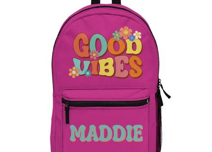 Kids Retro School Backpack | Personalized School Bag | Back to School Backpack | Pink Child Book Bag | Good Vibes Book Bag