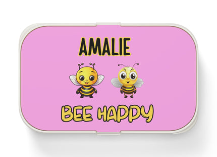 Personalized Bento Box | Bee Happy Bento Lunch Box | Kids School Snack Container | Custom Lunch Box | Pink Child Snack Box