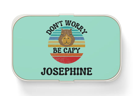 Personalized Bento Box | Don't Worry Be Capy Bento Lunch Box | Kids School Snack Container | Custom Lunch Box | Mint Green Child Snack Box