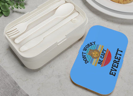 Personalized Bento Box | Don't Worry Be Capy Bento Lunch Box | Kids School Snack Container | Custom Lunch Box | Light Blue Child Snack Box