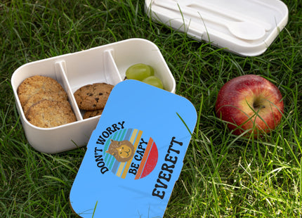 Personalized Bento Box | Don't Worry Be Capy Bento Lunch Box | Kids School Snack Container | Custom Lunch Box | Light Blue Child Snack Box
