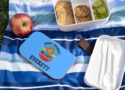 Personalized Bento Box | Don't Worry Be Capy Bento Lunch Box | Kids School Snack Container | Custom Lunch Box | Light Blue Child Snack Box