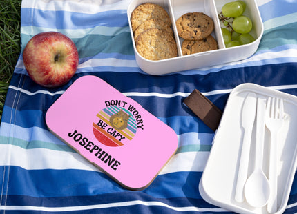 Personalized Bento Box | Don't Worry Be Capy Bento Lunch Box | Kids School Snack Container | Custom Lunch Box | Pink Child Snack Box
