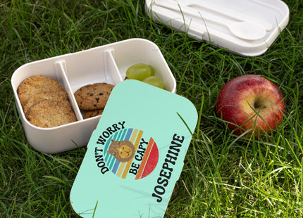 Personalized Bento Box | Don't Worry Be Capy Bento Lunch Box | Kids School Snack Container | Custom Lunch Box | Mint Green Child Snack Box