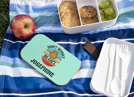 Personalized Bento Box | Don't Worry Be Capy Bento Lunch Box | Kids School Snack Container | Custom Lunch Box | Mint Green Child Snack Box