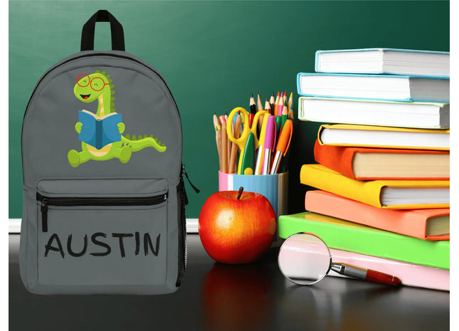 Kids Dark Grey Dinosaur School Backpack | Personalized School Bag | Back to School
