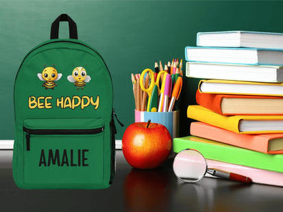 Kids Dark Green Bee School Backpack | Personalized School Bag | Back to School