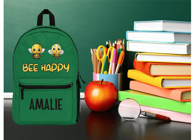 Kids Dark Green Bee School Backpack | Personalized School Bag | Back to School