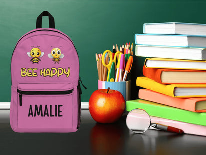 Kids Light Pink Bee School Backpack | Personalized School Bag | Back to School
