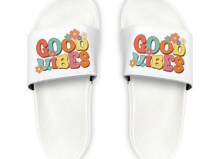 Kids Beach Sandals | Youth Flip Flops | Childrens Slide Sandals | Retro Sandals | Good Vibes White Shoes