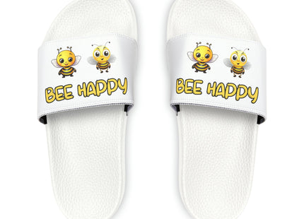 Kids Beach Sandals | Youth Flip Flops | Childrens Slide Sandals | Bee Happy White Sandals