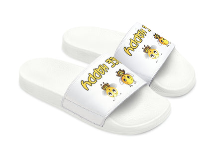 Kids Beach Sandals | Youth Flip Flops | Childrens Slide Sandals | Bee Happy White Sandals