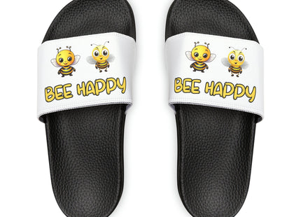 Kids Beach Sandals | Youth Flip Flops | Childrens Slide Sandals | Bee Happy White Sandals