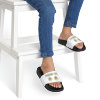 Kids Beach Sandals | Youth Flip Flops | Childrens Slide Sandals | Bee Happy White Sandals