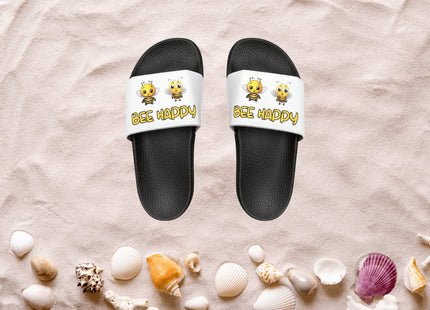 Kids Beach Sandals | Youth Flip Flops | Childrens Slide Sandals | Bee Happy White Sandals