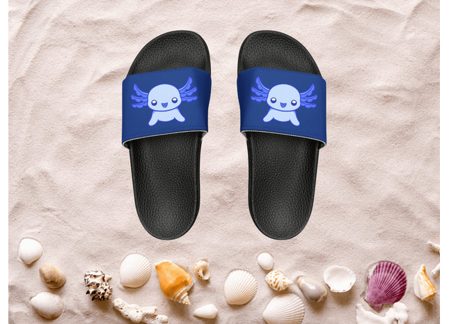 Kids Beach Sandals | Axolotl Sandals | Youth Flip Flops | Childrens Slide Sandals | Dark Blue Animal Sandals