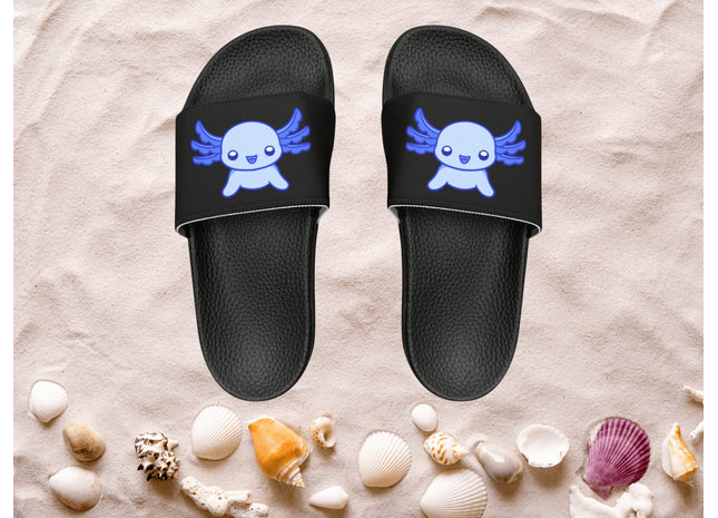 Kids Beach Sandals | Axolotl Sandals | Youth Flip Flops | Childrens Slide Sandals | Black Animal Sandals