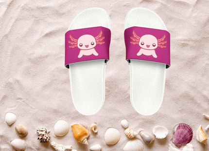 Kids Beach Sandals | Pink Axolotl Sandals | Youth Flip Flops | Childrens Slide Sandals | Pink Animal Sandals