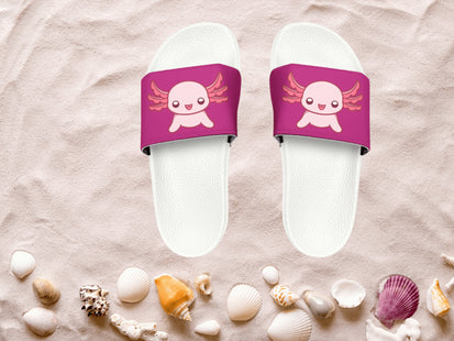 Kids Beach Sandals | Pink Axolotl Sandals | Youth Flip Flops | Childrens Slide Sandals | Pink Animal Sandals