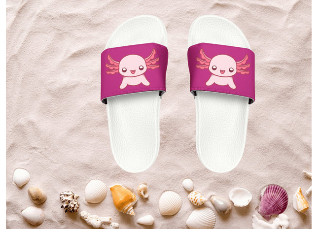 Kids Beach Sandals | Pink Axolotl Sandals | Youth Flip Flops | Childrens Slide Sandals | Pink Animal Sandals