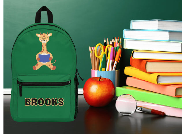Kids Giraffe School Backpack | Personalized School Bag | Back to School | Green Book Bag
