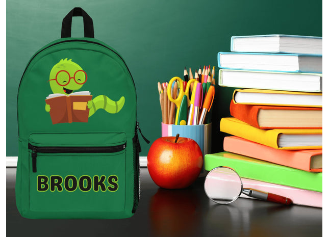 Kids Bookworm School Backpack | Personalized School Bag | Back to School | Dark Green Book Bag