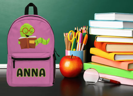 Kids Bookworm School Backpack | Personalized School Bag | Back to School | Pink Book Bag