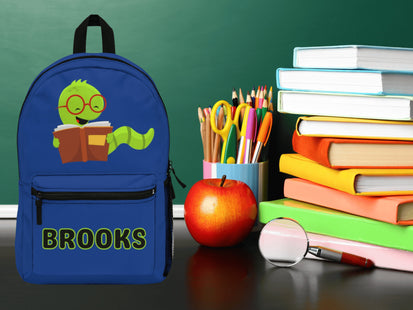 Kids Bookworm School Backpack | Personalized School Bag | Back to School | Dark Blue Book Bag