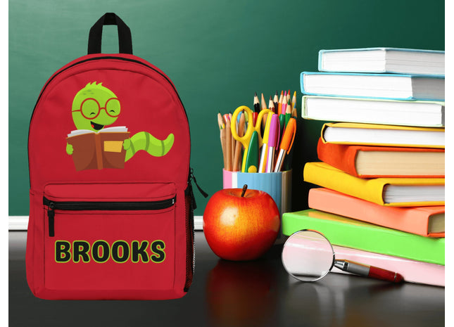 Kids Bookworm School Backpack | Personalized School Bag | Back to School | Red Book Bag