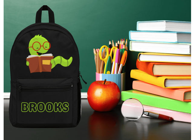 Kids Bookworm School Backpack | Personalized School Bag | Back to School | Black Book Bag