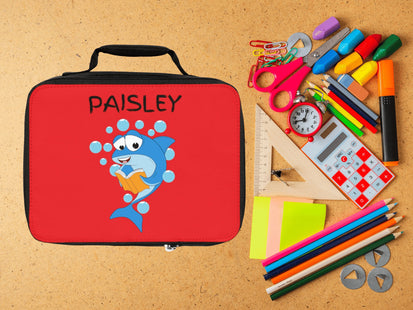 Cute Shark Lunch Bag | Personalized Kids Lunch Box | Insulated School Lunch Bag | Red Childrens Backpack