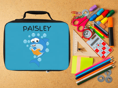 Cute Shark Lunch Bag | Personalized Kids Lunch Box | Insulated School Lunch Bag | Turquoise Childrens Backpack