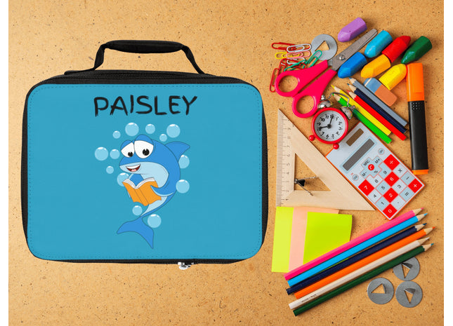 Cute Shark Lunch Bag | Personalized Kids Lunch Box | Insulated School Lunch Bag | Turquoise Childrens Backpack