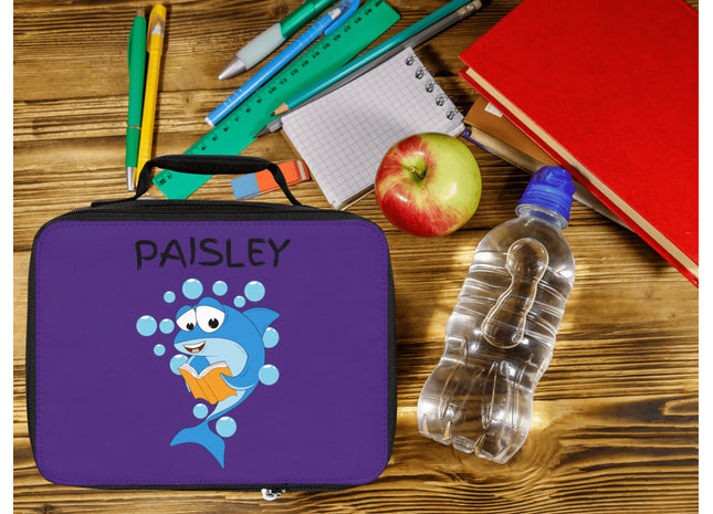 Cute Shark Lunch Bag | Personalized Kids Lunch Box | Insulated School Lunch Bag | Purple Childrens Backpack