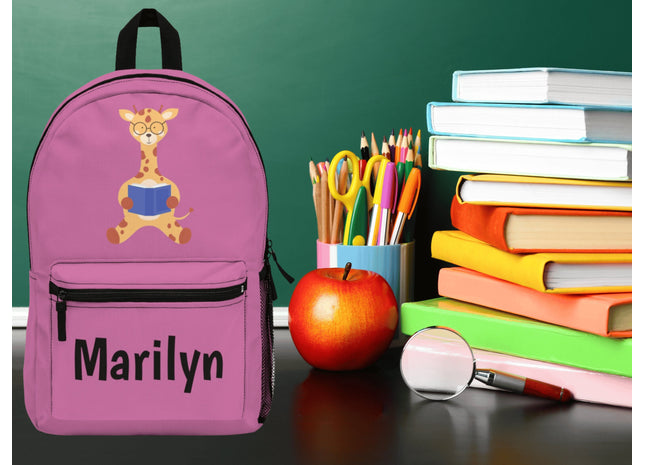 Kids Giraffe School Backpack | Personalized School Bag | Back to School | Pink Book Bag
