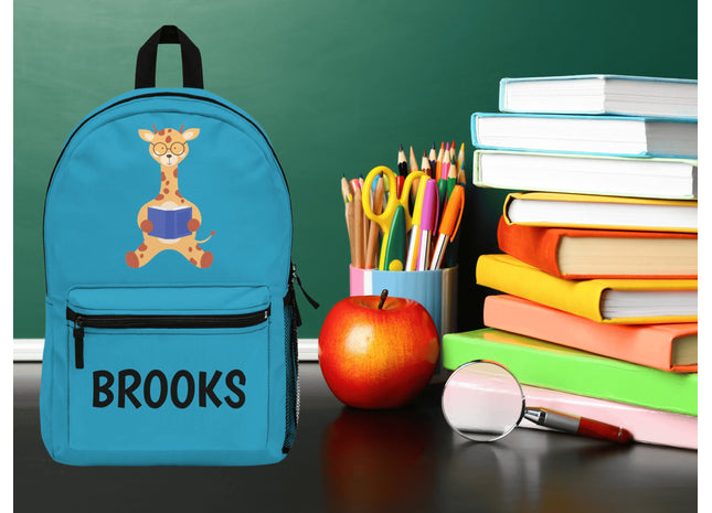 Kids Giraffe School Backpack | Personalized School Bag | Back to School | Turquoise Book Bag