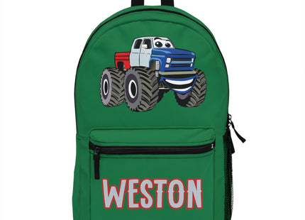 Kids Monster Truck School Backpack | Personalized School Bag | Back to School | Green Book Bag