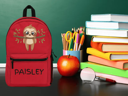 Kids Sloth School Backpack | Personalized School Bag | Back to School Book Bag | Red Child Backpack