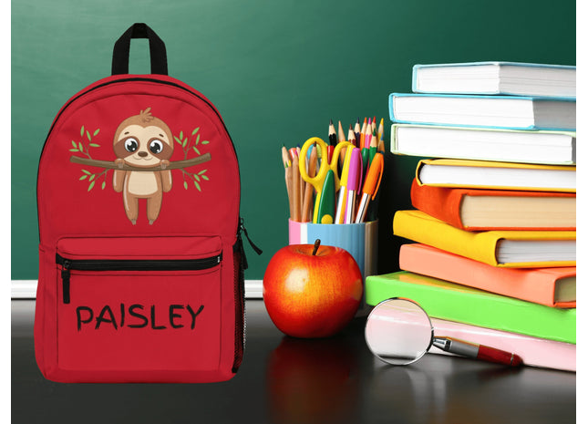 Kids Sloth School Backpack | Personalized School Bag | Back to School Book Bag | Red Child Backpack