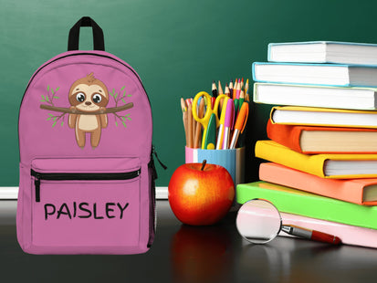 Kids Sloth School Backpack | Personalized School Bag | Back to School Book Bag | Pink Child Backpack