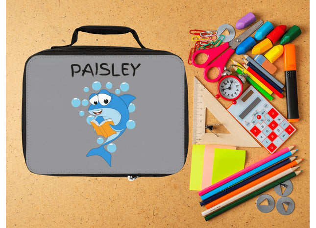 Cute Shark Lunch Bag | Personalized Kids Lunch Box | Insulated School Lunch Bag | Gray Childrens Backpack