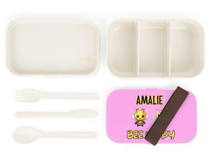 Personalized Bento Box | Bee Happy Bento Lunch Box | Kids School Snack Container | Custom Lunch Box | Pink Child Snack Box