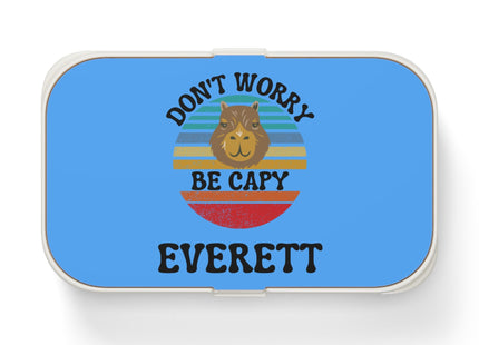 Personalized Bento Box | Don't Worry Be Capy Bento Lunch Box | Kids School Snack Container | Custom Lunch Box | Light Blue Child Snack Box
