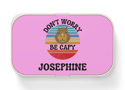 Personalized Bento Box | Don't Worry Be Capy Bento Lunch Box | Kids School Snack Container | Custom Lunch Box | Pink Child Snack Box