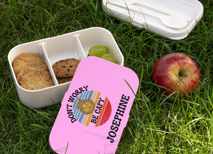 Personalized Bento Box | Don't Worry Be Capy Bento Lunch Box | Kids School Snack Container | Custom Lunch Box | Pink Child Snack Box