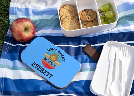 Personalized Bento Box | Don't Worry Be Capy Bento Lunch Box | Kids School Snack Container | Custom Lunch Box | Light Blue Child Snack Box