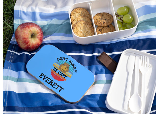 Personalized Bento Box | Don't Worry Be Capy Bento Lunch Box | Kids School Snack Container | Custom Lunch Box | Light Blue Child Snack Box