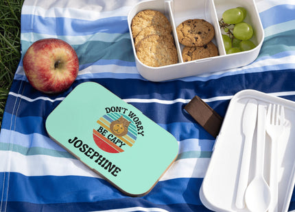 Personalized Bento Box | Don't Worry Be Capy Bento Lunch Box | Kids School Snack Container | Custom Lunch Box | Mint Green Child Snack Box