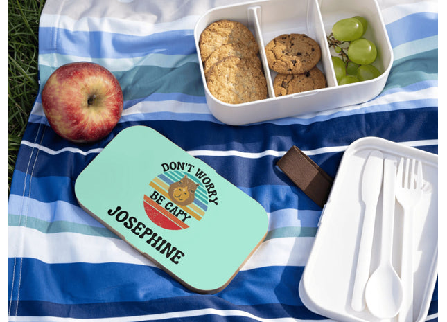 Personalized Bento Box | Don't Worry Be Capy Bento Lunch Box | Kids School Snack Container | Custom Lunch Box | Mint Green Child Snack Box